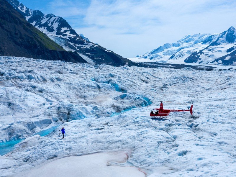 Helikopter tocht over de gletsjer Alaska