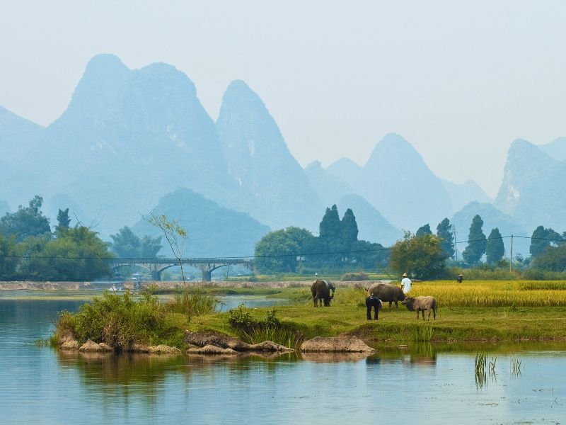 karst rivier in de yangshou omgeving