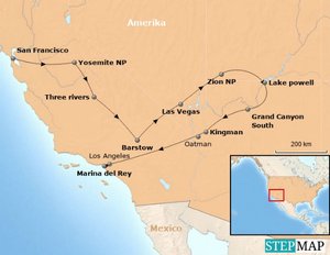 Reisroute West-Amerika
