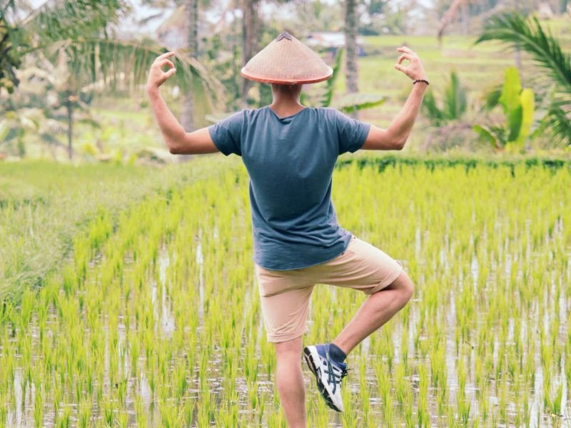 yoga tussen de rijstvelden